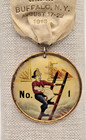 1913 Guest Pinback Badge With Ribbon   1 7  Fireman On Ladder Saving Baby