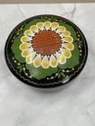 Vtg Ussr Khokhloma Hand Painted Black Lacquer Wooden Floral Trinket Box