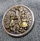 Antique Metal Picture Button Girl Helping Mother Across  Stream Creek