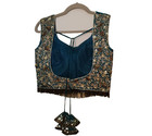 Teal   Gold Choli Blouse Brass Fringe Sequin Beaded Indian Wedding Top Latkans M