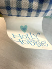 Vtg Embroidered Holly Hobbie Throw Pillow W Button Pocket Blue Check 10 x 8 