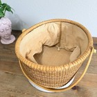 Vtg Oval 13  Woven Nantucket Light Basket Wood Sewing Lined Swing Handle Brn