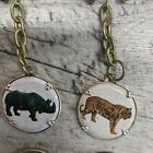 Vintage Lion  Tiger rhino Key Chain Key Ring Made In Hong Kong Collectable