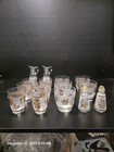 Libbey Gold Leaf Frosted Glass Barware Set 15 Pc Rocks Glasses Cruets S p