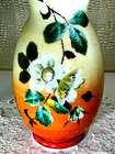 Antique 19th c Satin Frosted Art Glass 10 1 2 Hand Painted Vase White Wild Rose