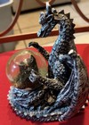 Fantasy Dragon Figurine Statue Gray black Holding Clear Crystal Ball Sphere