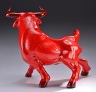 Vintage 1950 s Red Ceramic Charging Bull Sculpture Mcm - Mid Century Modern