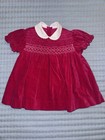 Handmade 1980s Red Velvet Smocked Toddler baby Dress