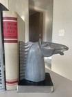 Vintage Art Deco Trojan Horse Cast Metal Bookends Silver Gray Pair 1930s
