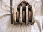 Antique Triple Barn Block   Tackle Wood Pulley Nautical Boat