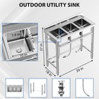 Kitchen Sink Stainless Steel Commercial 3 Compartment Utility Sink W  Backsplash