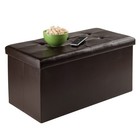 Rectangular Storage Ottoman Bench Espresso Dark Brown Faux Leather Tufted Padded