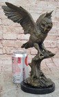 Bronze Marble Base Owl Bird Sculpture Statue Figure Art Decor Hot Cast Figurine