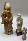 Vintage Lot Of 3 Hand Carved Soapstone Chinese Immortal Fine Art Sculptures 6   