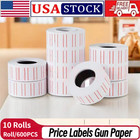     10 Rolls 6000pcs Price Labels Gun Paper Tag Sticker White Red Line For Mx 5500