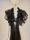 Victorian 19th C Black   Brown Silk Voile Ruffle Cape W Long Ties For Dress