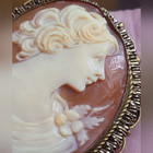 Antique Victorian Cameo Brooch Pin Conch Shell Carved Old Filigree Gold Gilt Vtg