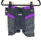Tyr Womens 6 Inch Competitor Tri Shorts Triathlon Padded Grippers Black Purple M