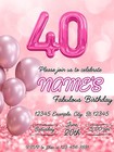 Personalised Pink Glitter Birthday Party Digital Invitation