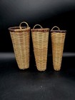 Vintage Woven Wicker Nesting Wall Pocket Basket Boho Set Of 3 Hanging Baskets
