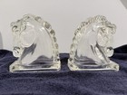 Vintage Pair Of  Federal Glass Art Deco Horse Head Bookends