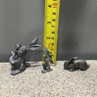 3 Vtg Miniature Pewter Bunny Rabbits Figurines Laughing In Euc