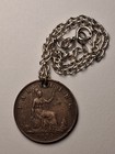 1875 H Great Britain Queen Victoria Farthing On 7  Sterling Silver  925 Chain