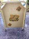 Vintage Amsco Yellow Metal Doll E Crib Wooden Wheels Lamb Decals Antique 1950s