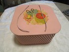 Vintage Princess Pink Wicker   Wood 11    Square Sewing Basket Floral Decal 1940 s