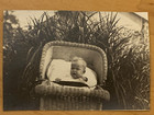 Antique 1921 Photo Baby In Wicker Buggy Infant Child Waving