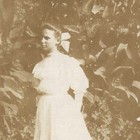 Vintage Snapshot Photo Young Woman Big Bow Hair Garden Portrait 1910s