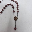 Antique Rosary Sterling Silver Crucifix Sacred Heart Rose Wood Beads Catholic
