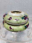 Antique Porcelain Hair Receiver Light Green Purple Trumpet Flowers Hand Painted 