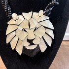 Lee Sands Vintage 22  Necklace Earrings Set Lion Head Inlay