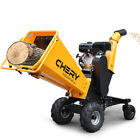 Pull Start Gas Powered 4-wheels Wood Chipper Shredder Mulcher W  Towbar stop Bar