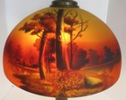 Antique Reverse Painted 22  Art Nouveau 2 Bulb Table Lamp Landscape Scene