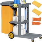 Housekeeping Cart On Wheels Gray 3 Shelf With Bags