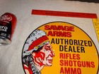 Vintage Savage Arms Authorized Dealer Rifles Shotgun Ammo 11 3 4  Porcelain Sign