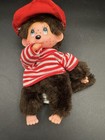 Vtg 1970s Monchichi Brown Monkey Thumb Sucker With Striped Shirt Red Cap
