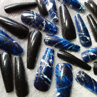 Skinny Long Coffin  hyper Blue  Full Cover 24 Glitter Nail Tips Glue Set 