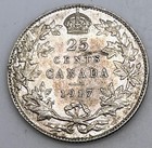 1917 Canada 25 Cents Au Unc Slider George V Silver  925 Km-24 World Coin