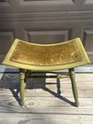 Vintage Painted Wood Stool Bench With Curved Saddle Seat Studded  Velour Seat