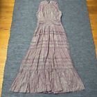 Bhldn Juniper Metallic Tiered Backless High Neck Gown Dress 14 Pink Bridesmaid