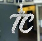 3ct Round Moissanite Initial Any-2 Custom Tc  Letter Pendant 925 Sterling Silver