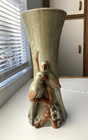 Vintage Glaze Majolica Love Birds Parrots Vase Mcm Ceramic Pottery Large 13 