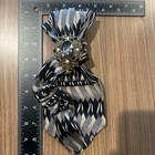 Upcycled Women   s Custom Necktie Black Gold Silver And White With Brooch  