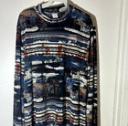 Women s Mock Neck Top 3xl Abstract Pullover Long Sleeve Stretch Polyester New