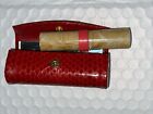 Vintage Faux Red Skin Lipstick Case With Mirror Lipstick Holder Purse 3 5x1 5   