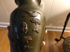 As Is Antique Japanese Meiji Bronze Mixed Metal Vase - Stork   Flowers 8 1 4