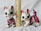 Vintage Anthropomorphic Big Eye Kitty Tabby Cat Figurine Japan Kitsch Pink Mcm